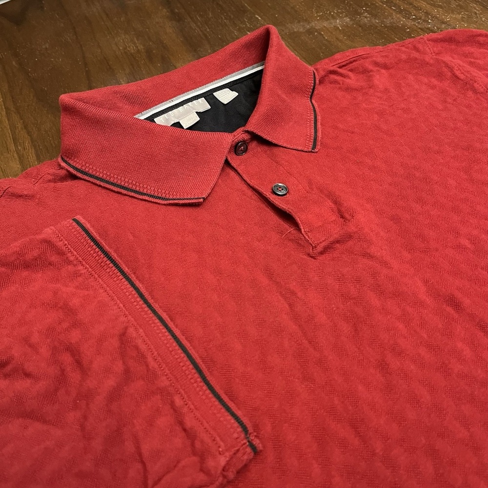 Ted Baker Mens XL Red Textured Jacquard Polo Shirt Short Sleeve 1864954